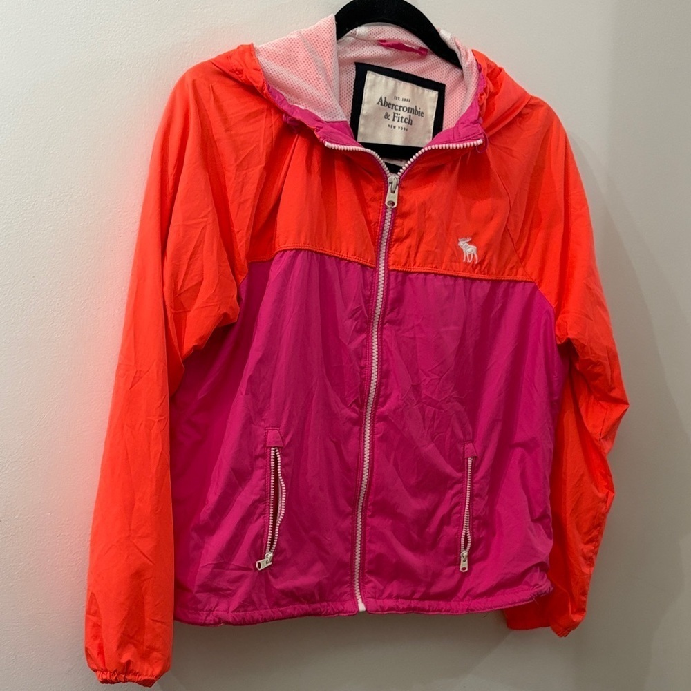 Abercrombie & Fitch Vibrant Pink and Orange Jacket lightweight zipup windbreaker